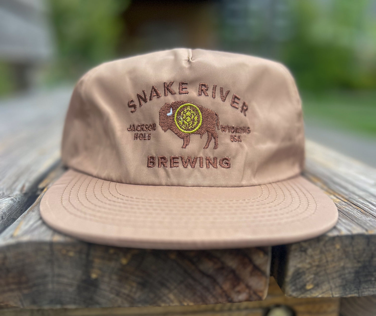 Tan Nylon Bison Embroidered Packable Hat